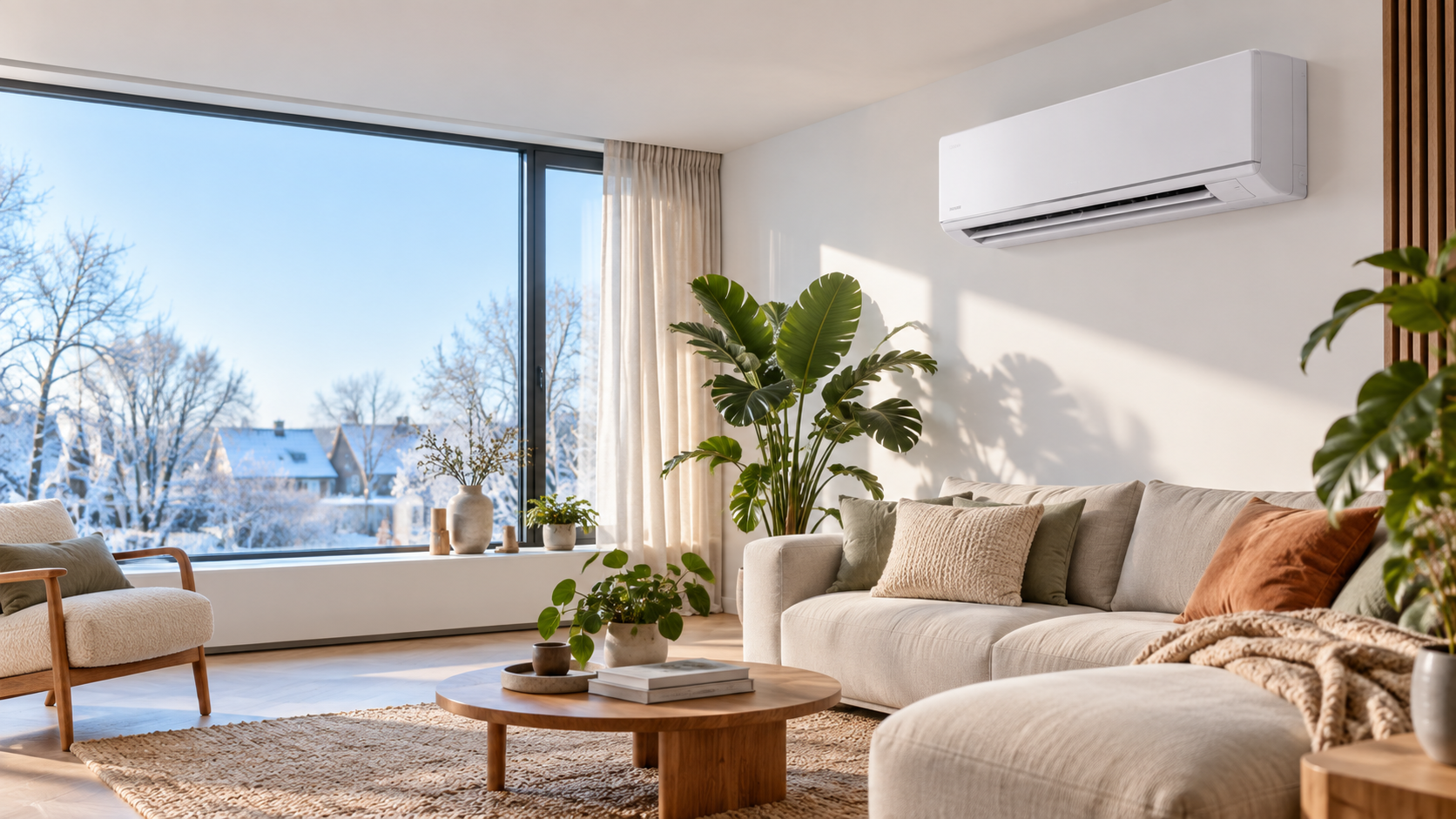 Woonkamer met wandmodel airco